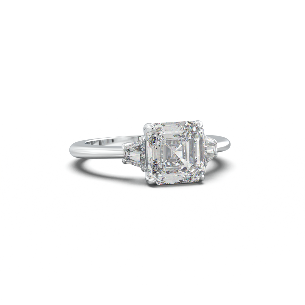Asscher Baguette Three-Stone Engagement Ring
