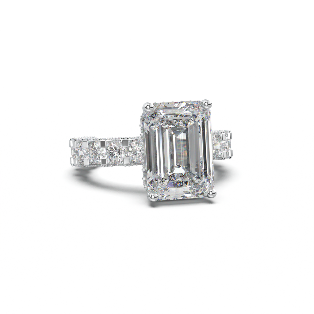 Emerald Diamond Band Engagement Ring