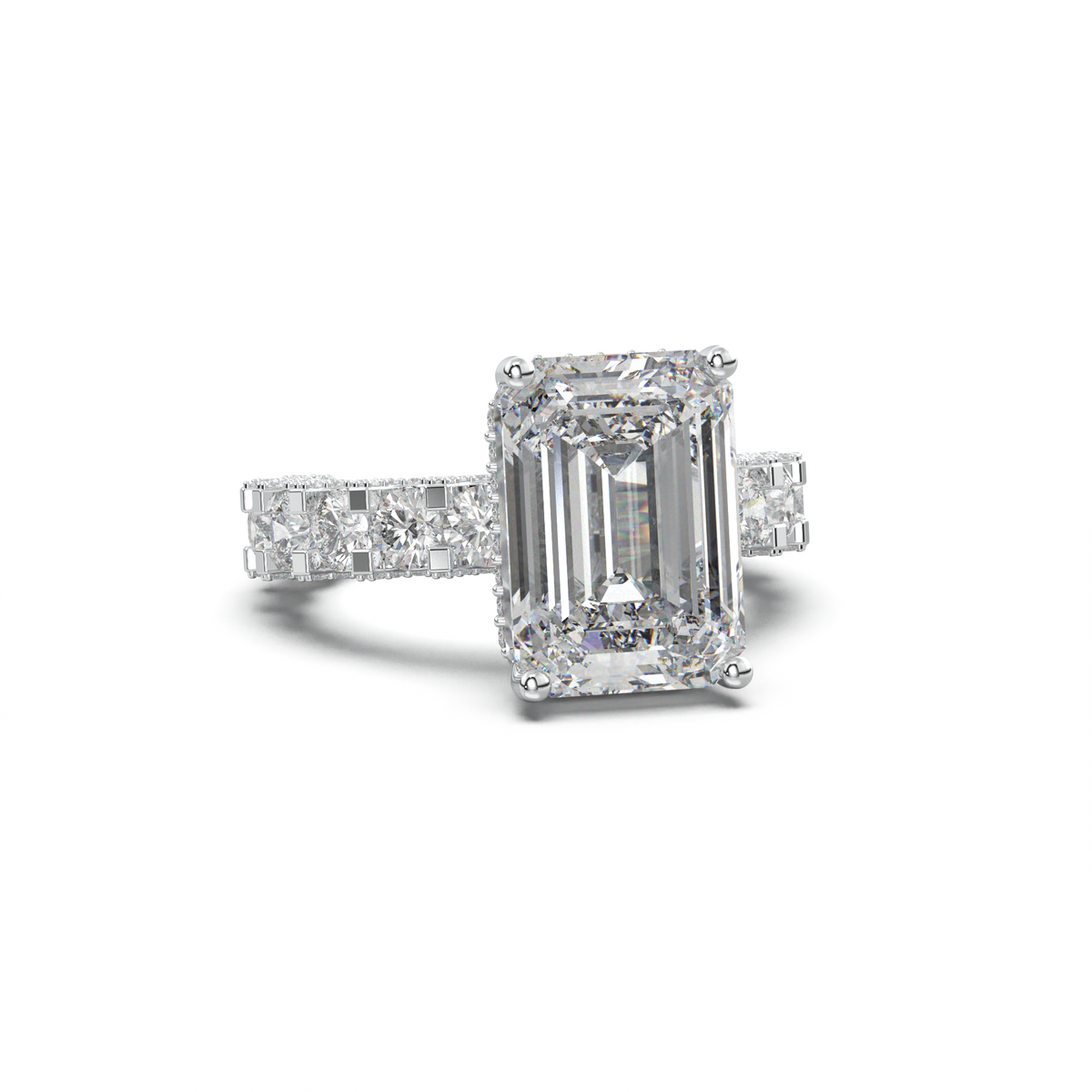 Emerald Diamond Band Engagement Ring