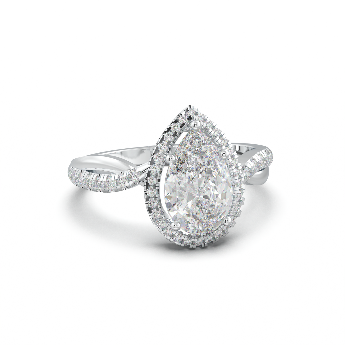 Pear Halo Twisted Pavé Engagement Ring