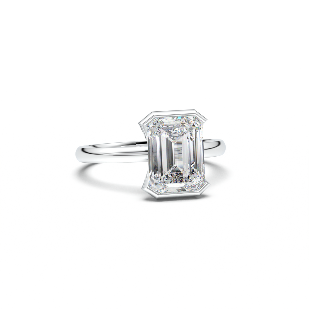 Emerald Cut Half-Bezel Engagement Ring