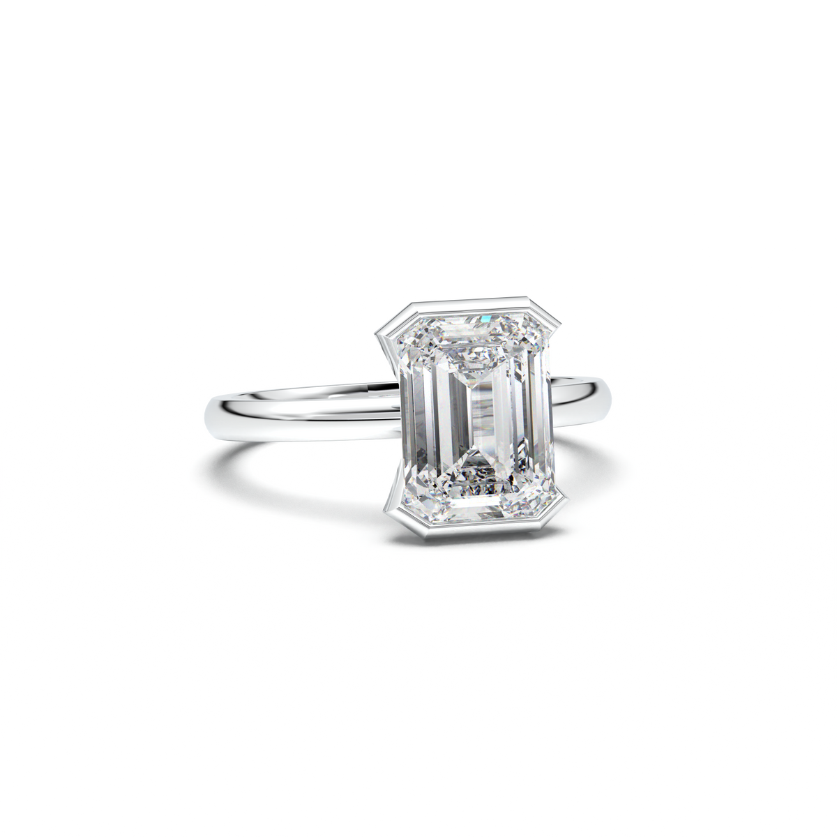 Emerald Cut Half-Bezel Engagement Ring