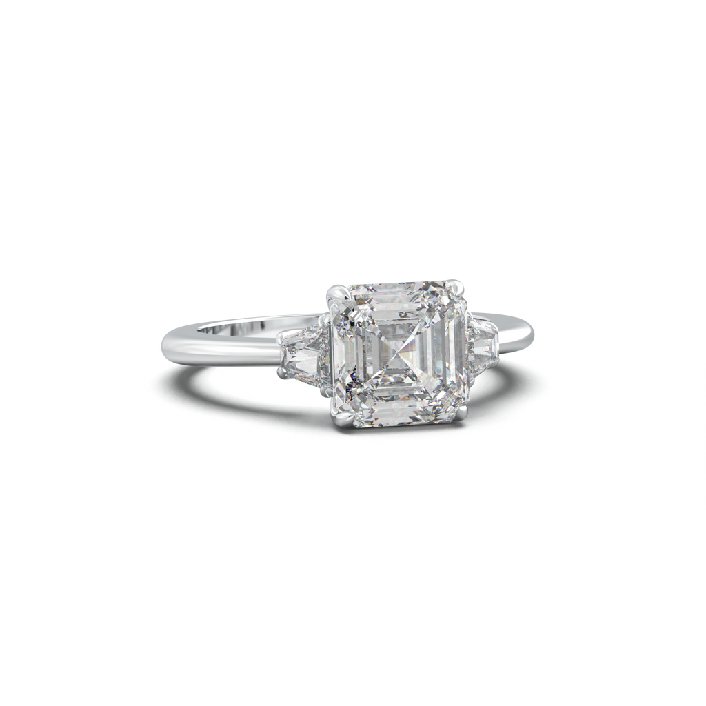 Asscher Baguette Three-Stone Engagement Ring