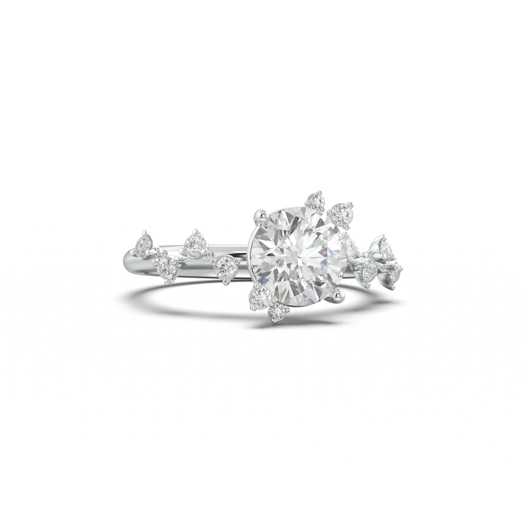 Round Botanical Accent Engagement Ring