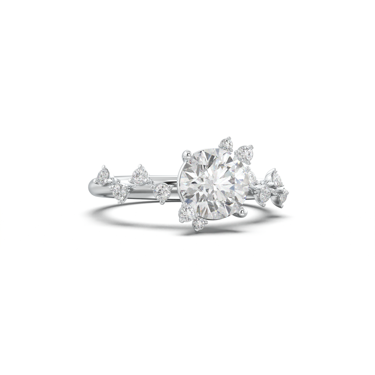 Round Botanical Accent Engagement Ring