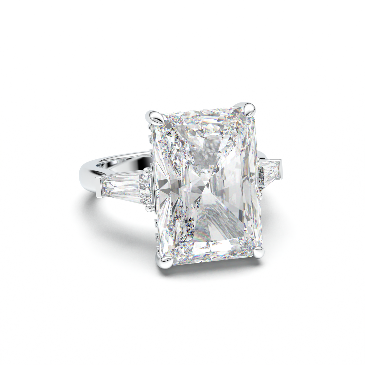 Radiant Baguette Hidden Halo Engagement Ring