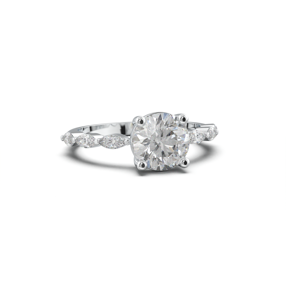 Round Marquise Side-Stone Engagement Ring