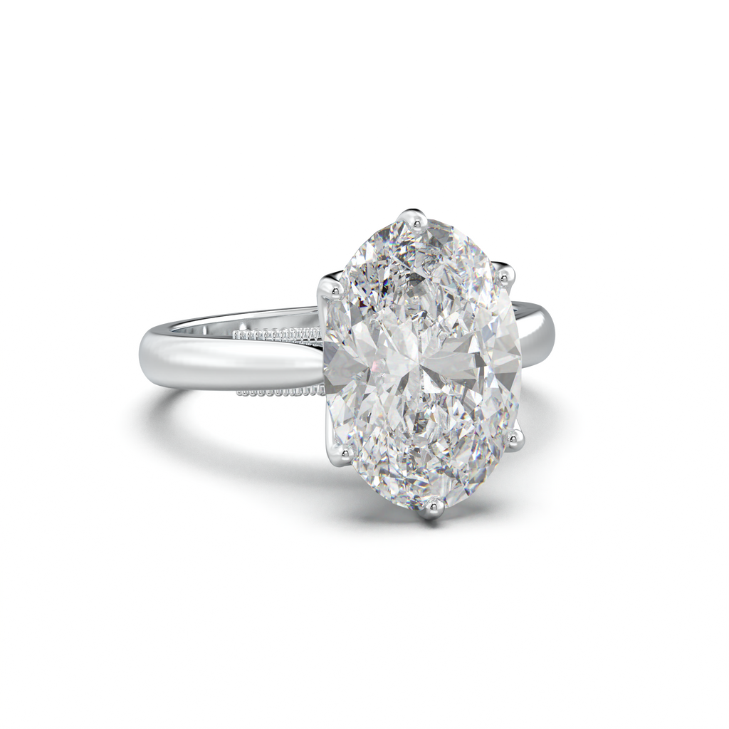 Oval Tulip Setting Hidden bridge Halo Engagement Ring