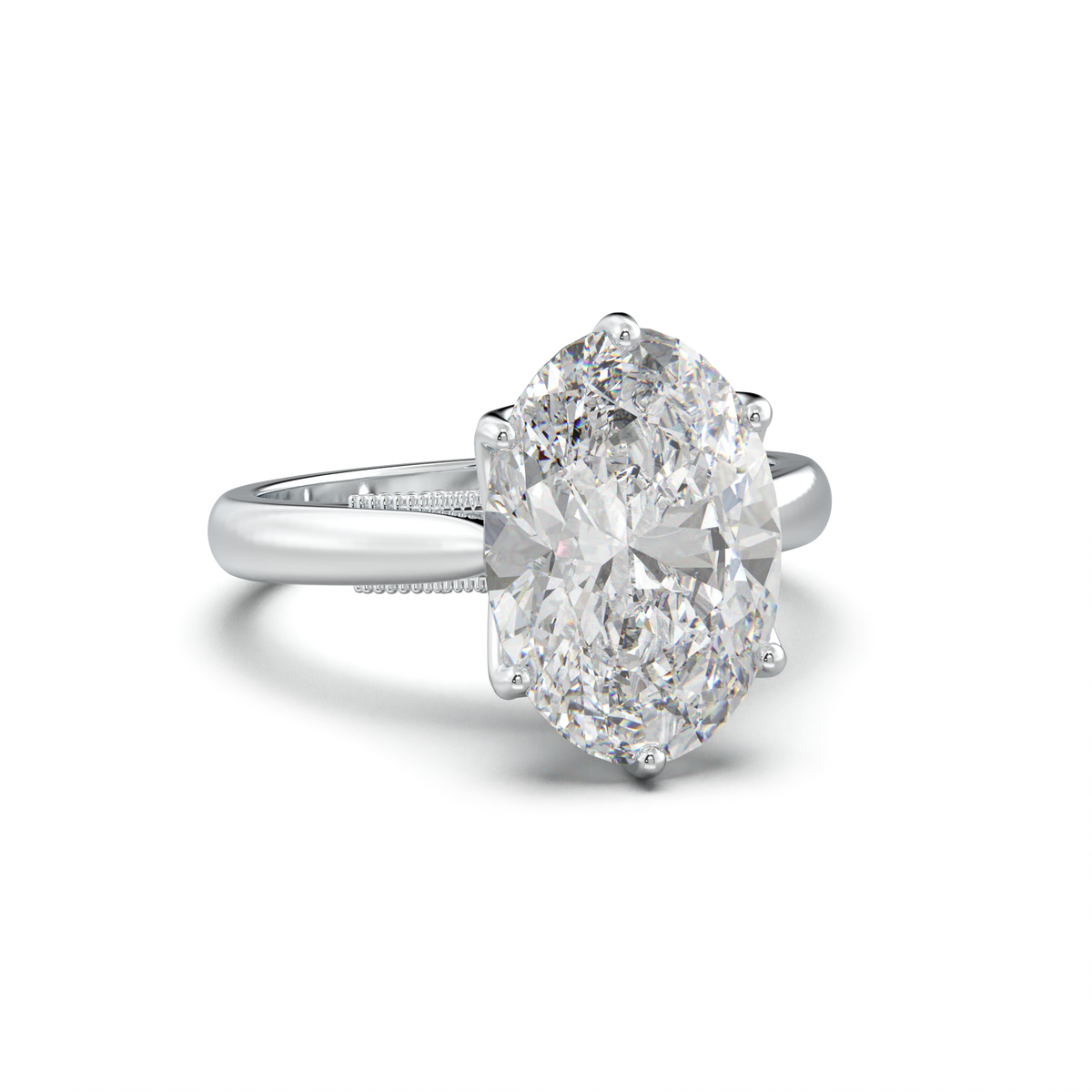 Oval Tulip Setting Hidden bridge Halo Engagement Ring