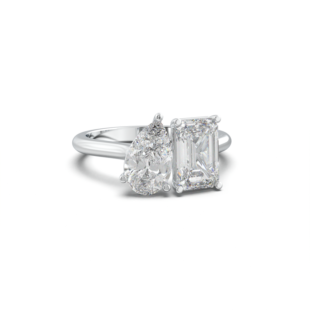Pear & Emerald Toi et Moi Engagement Ring