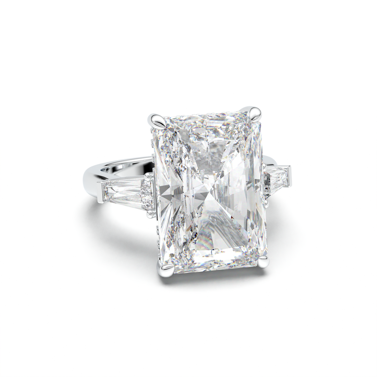 Radiant Baguette Hidden Halo Engagement Ring