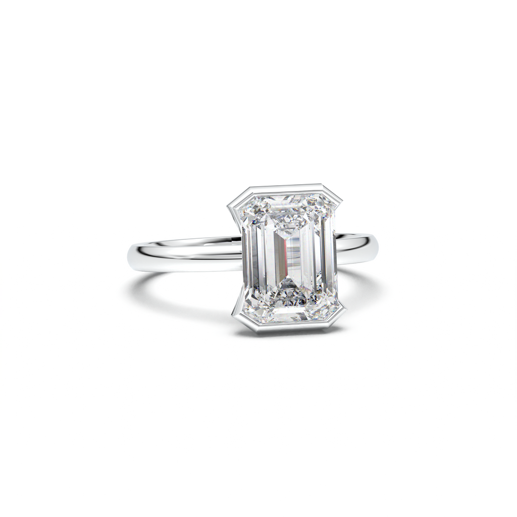 Emerald Cut Half-Bezel Engagement Ring
