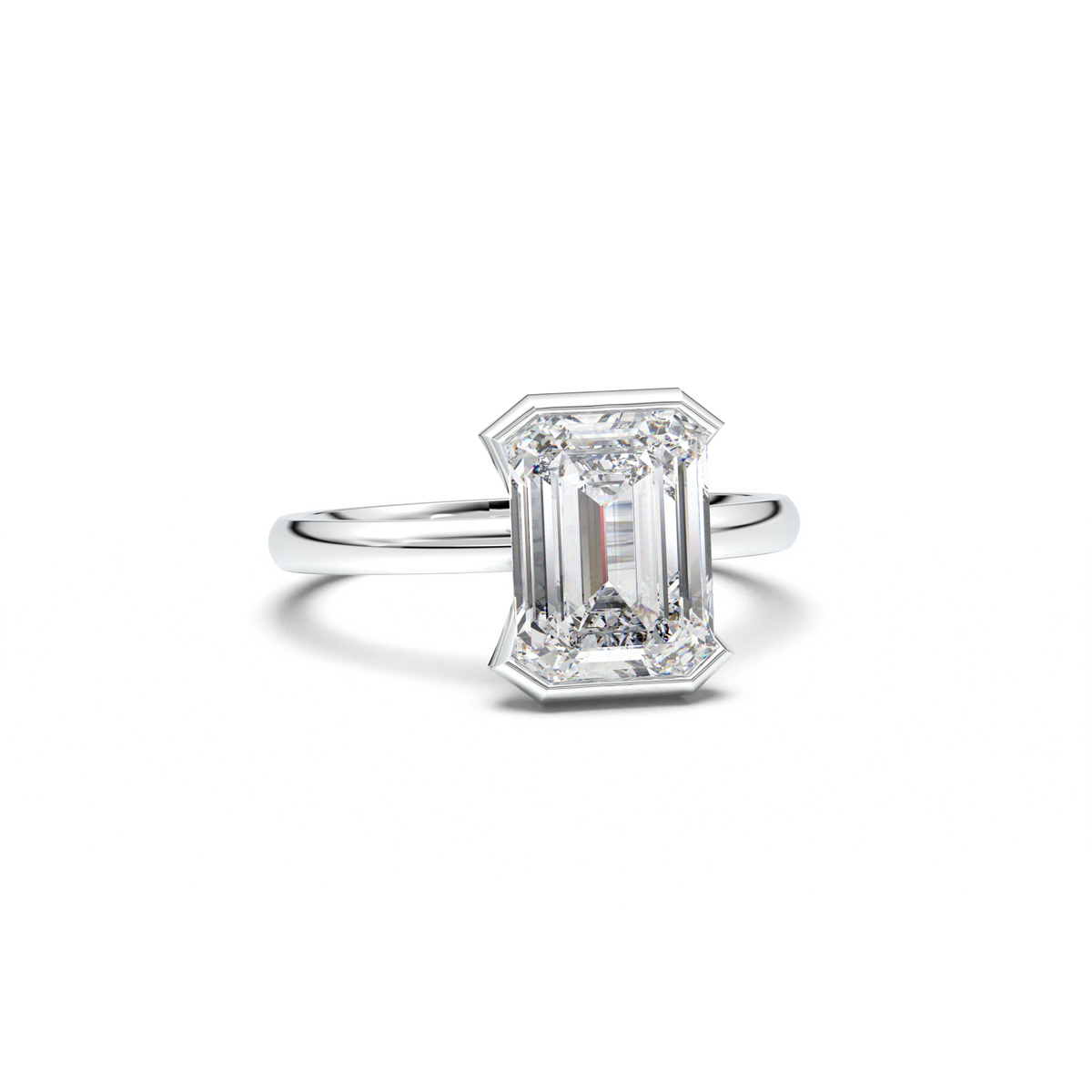 Emerald Cut Half-Bezel Engagement Ring
