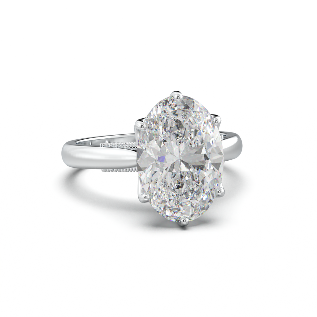 Oval Tulip Setting Hidden bridge Halo Engagement Ring
