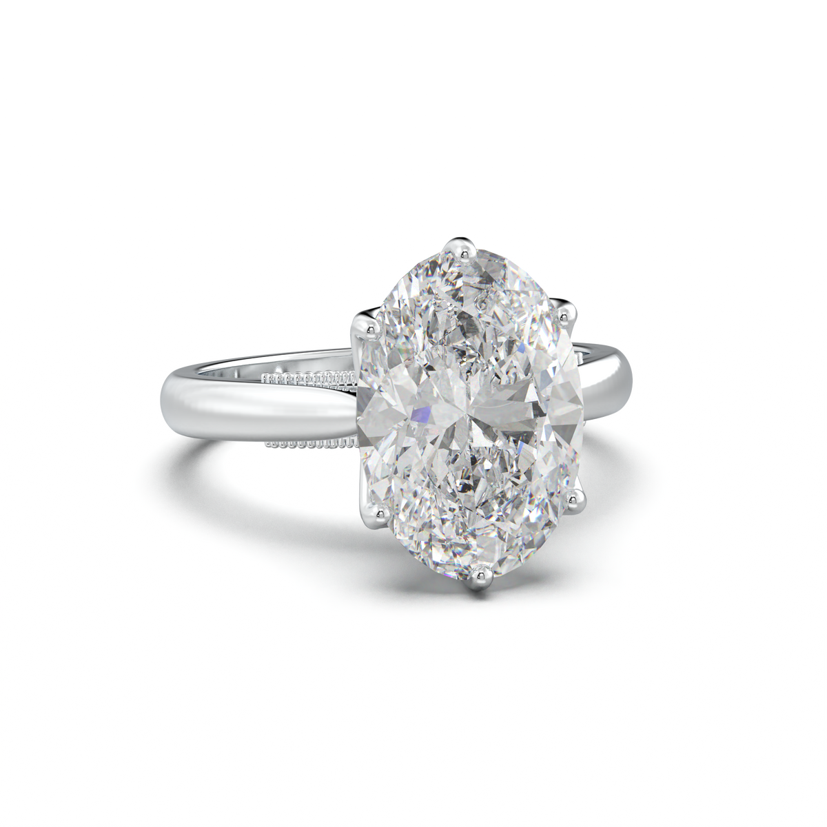 Oval Tulip Setting Hidden bridge Halo Engagement Ring