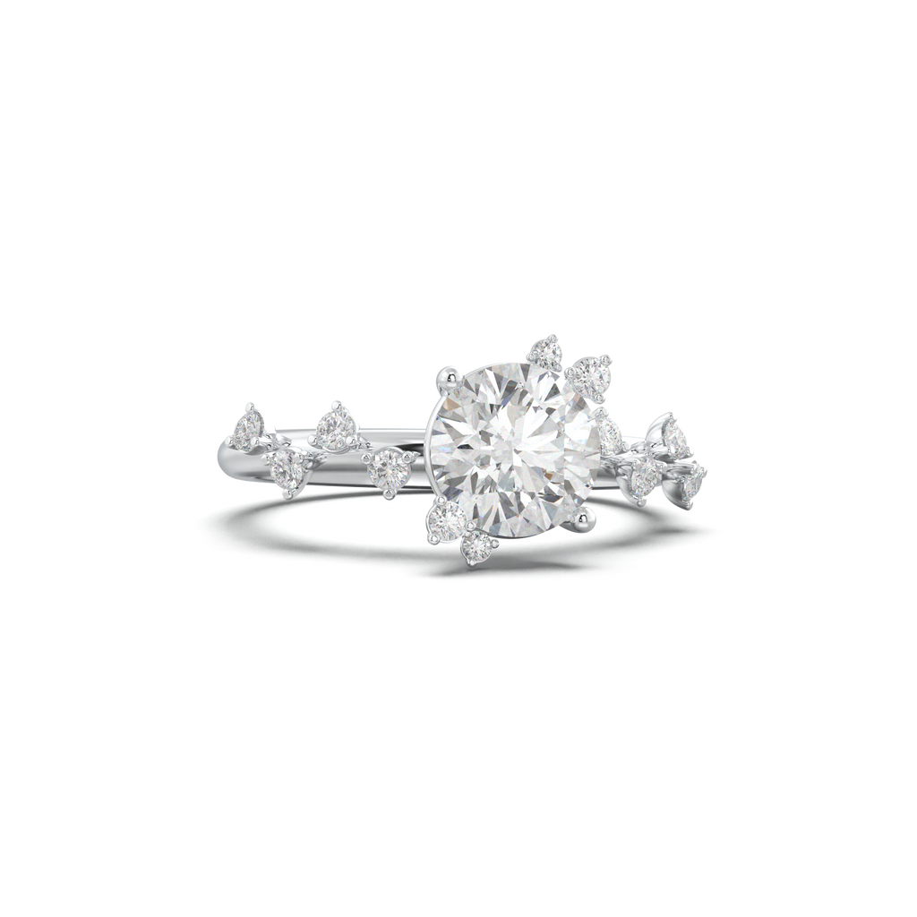 Round Botanical Accent Engagement Ring