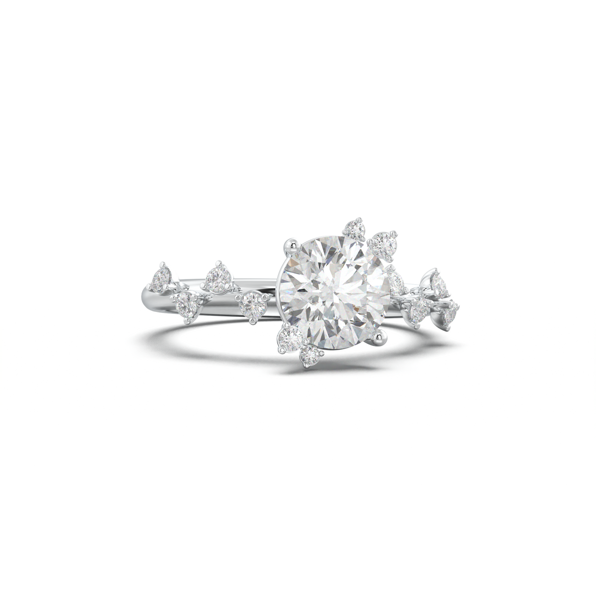 Round Botanical Accent Engagement Ring