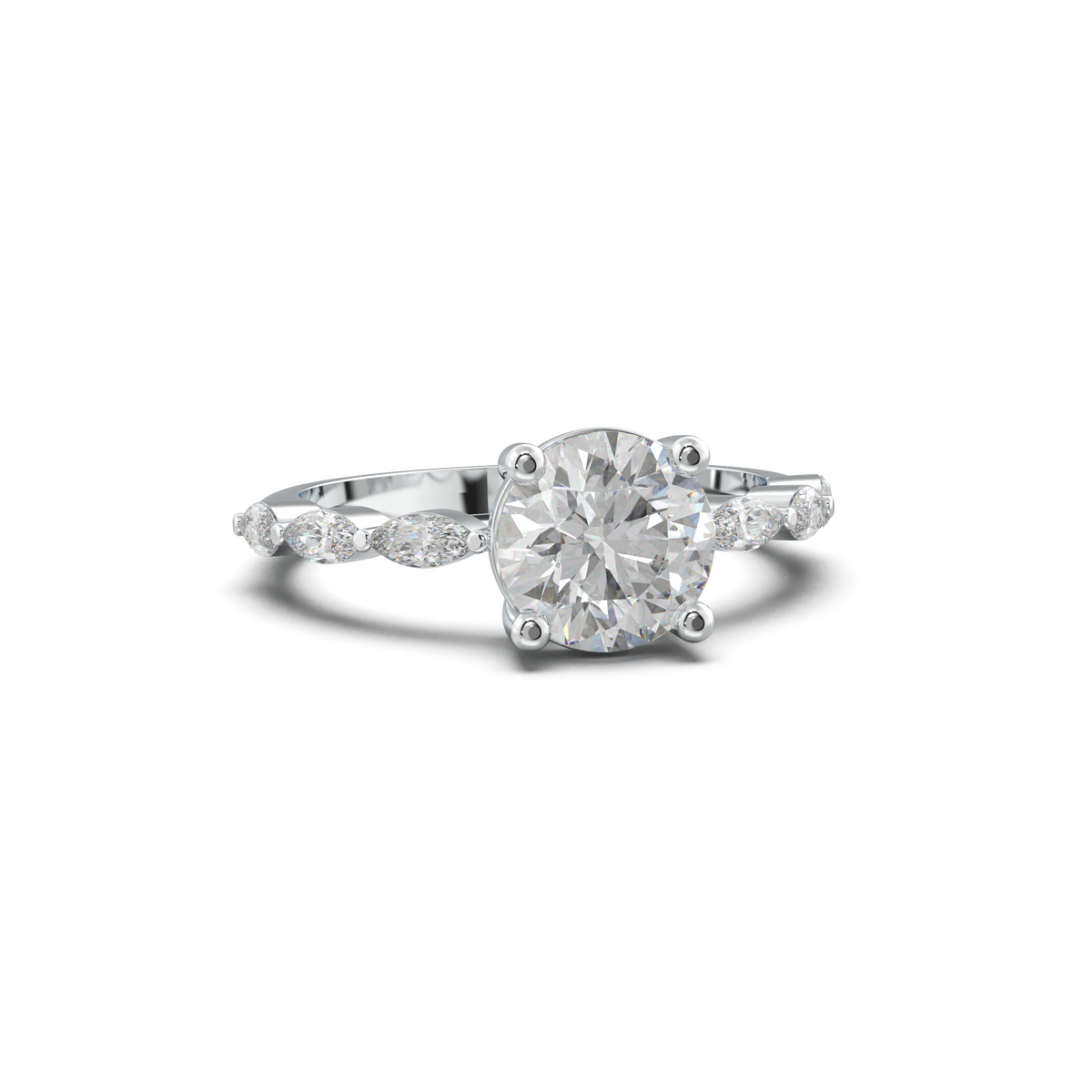 Round Marquise Side-Stone Engagement Ring
