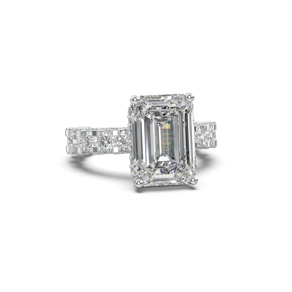 Emerald Diamond Band Engagement Ring