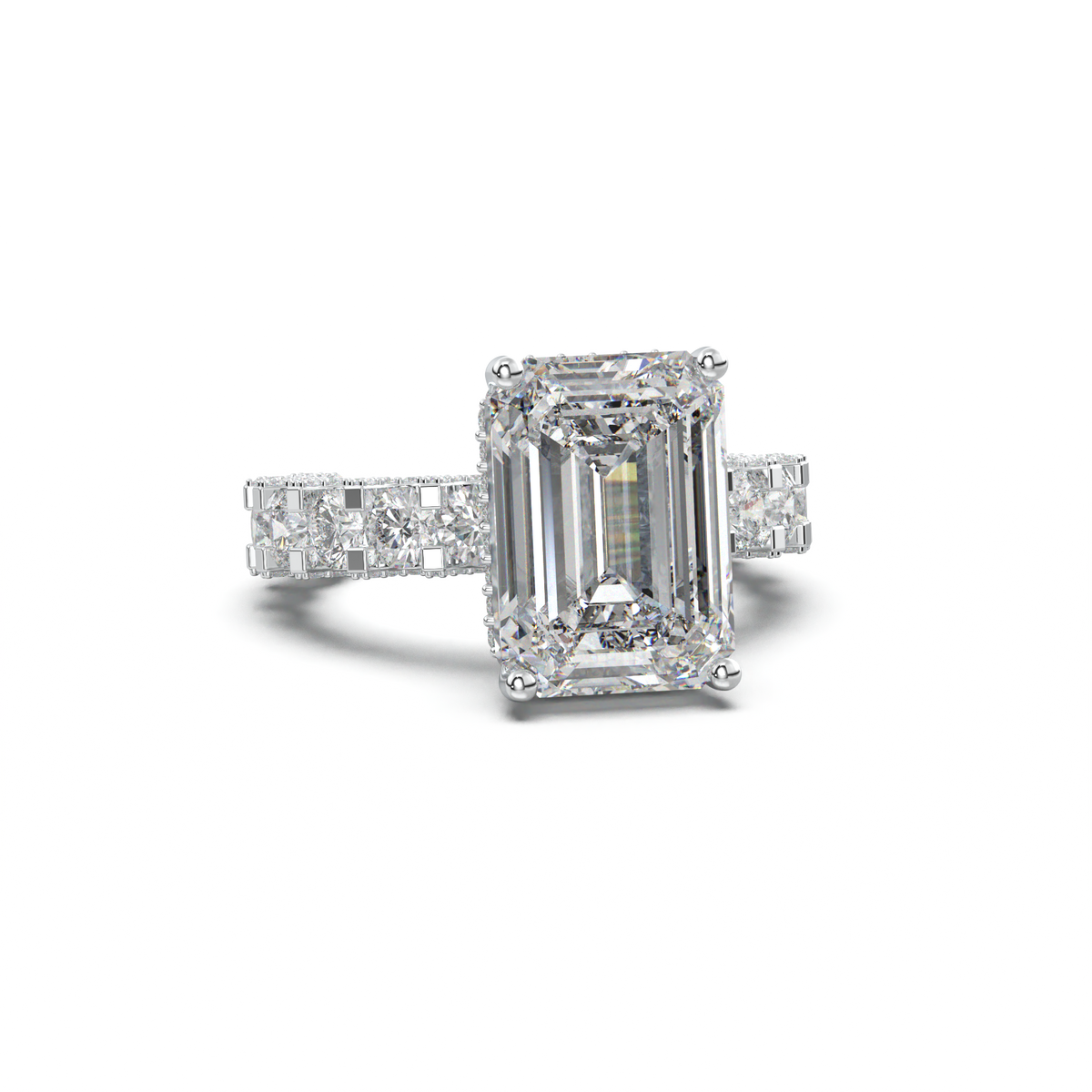 Emerald Diamond Band Engagement Ring