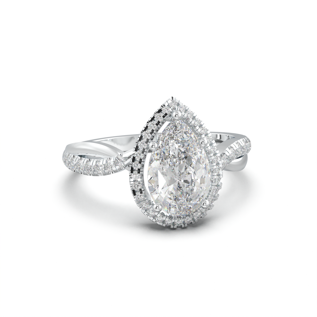 Pear Halo Twisted Pavé Engagement Ring