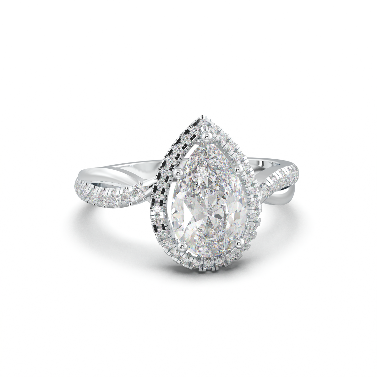 Pear Halo Twisted Pavé Engagement Ring