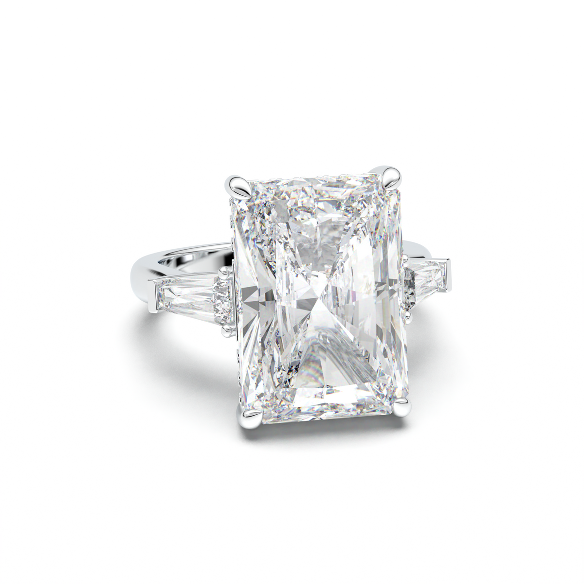 Radiant Baguette Hidden Halo Engagement Ring
