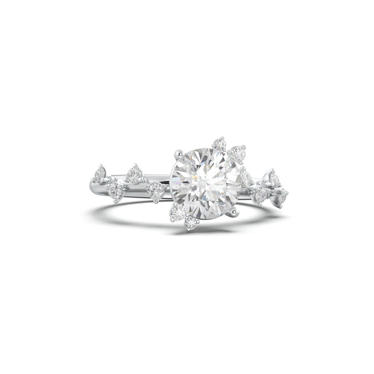 Round Botanical Accent Engagement Ring