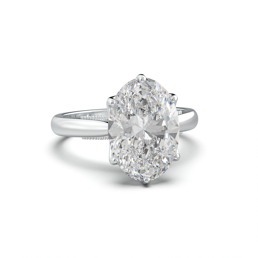 Oval Tulip Setting Hidden bridge Halo Engagement Ring