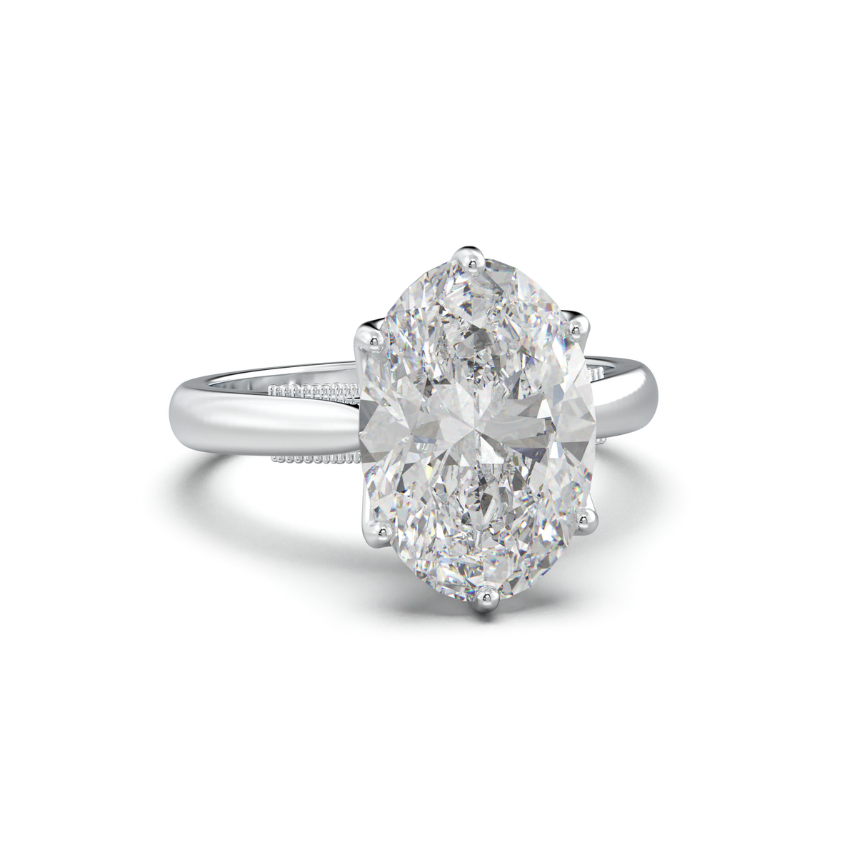 Oval Tulip Setting Hidden bridge Halo Engagement Ring