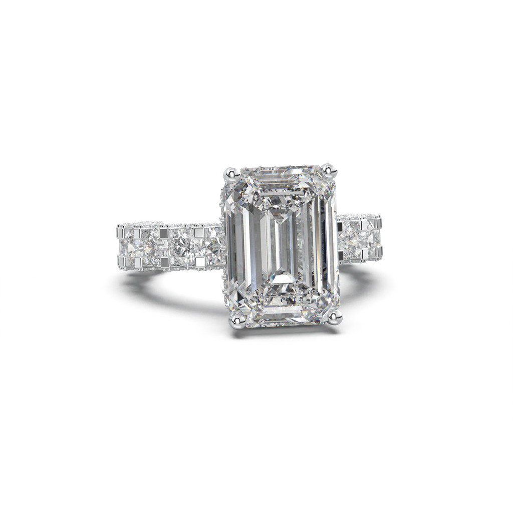 Emerald Diamond Band Engagement Ring