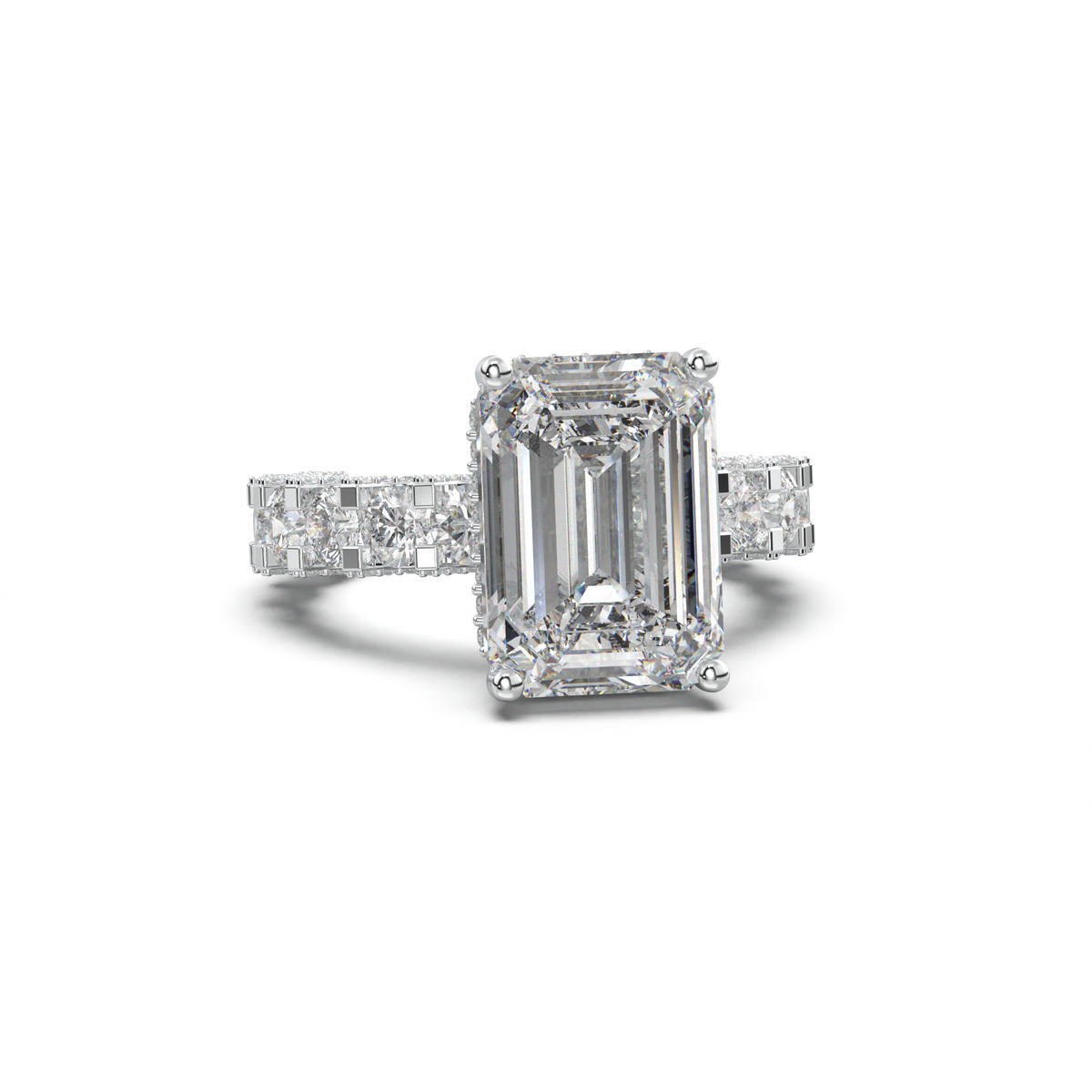 Emerald Diamond Band Engagement Ring