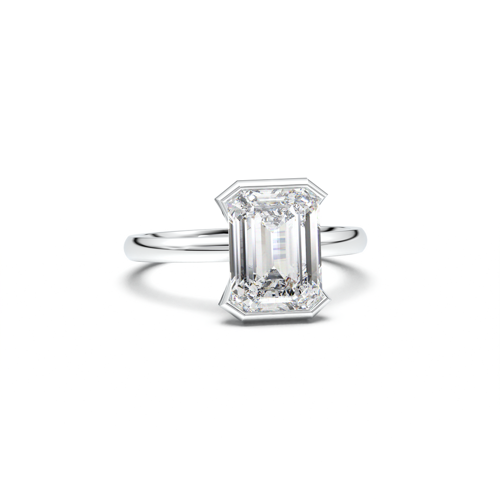 Emerald Cut Half-Bezel Engagement Ring