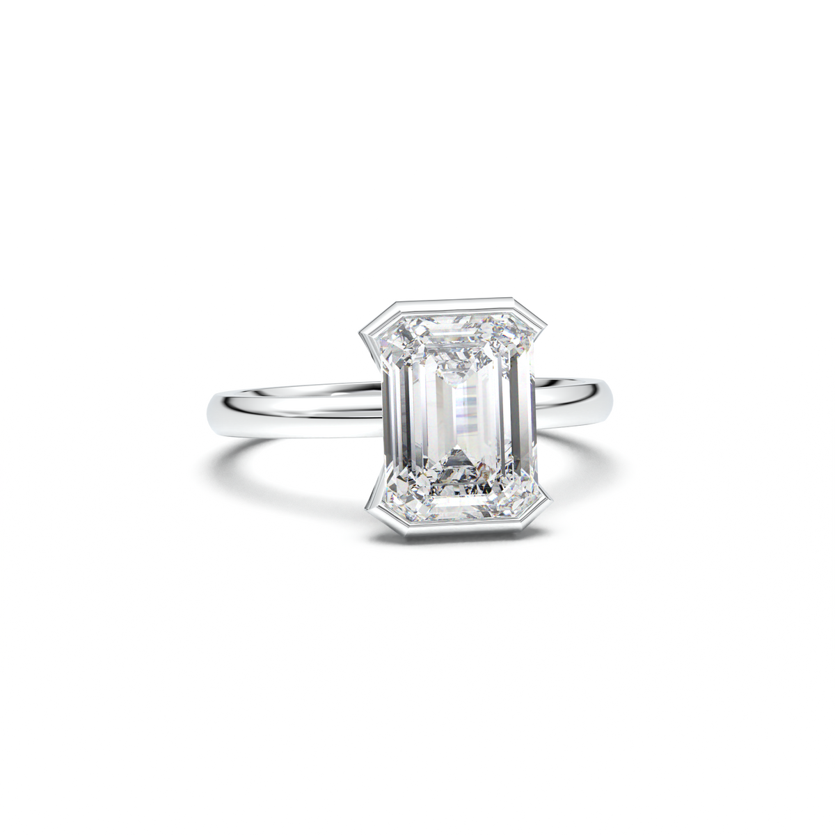 Emerald Cut Half-Bezel Engagement Ring