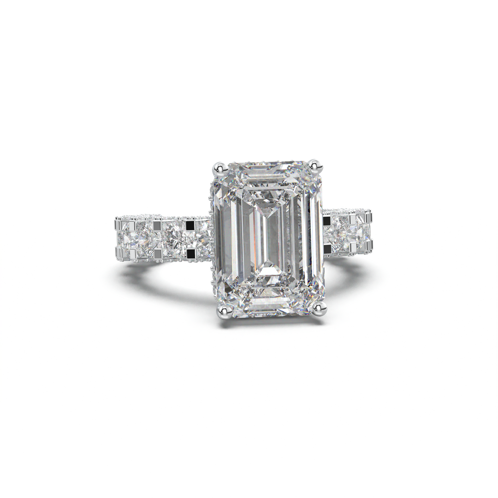 Emerald Diamond Band Engagement Ring