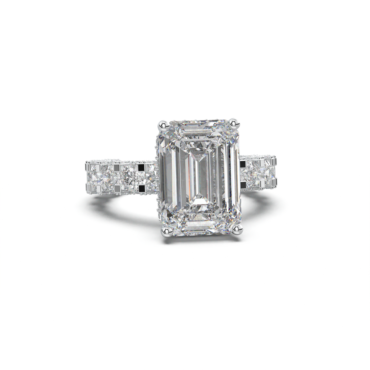 Emerald Diamond Band Engagement Ring