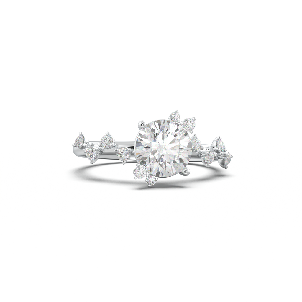 Round Botanical Accent Engagement Ring
