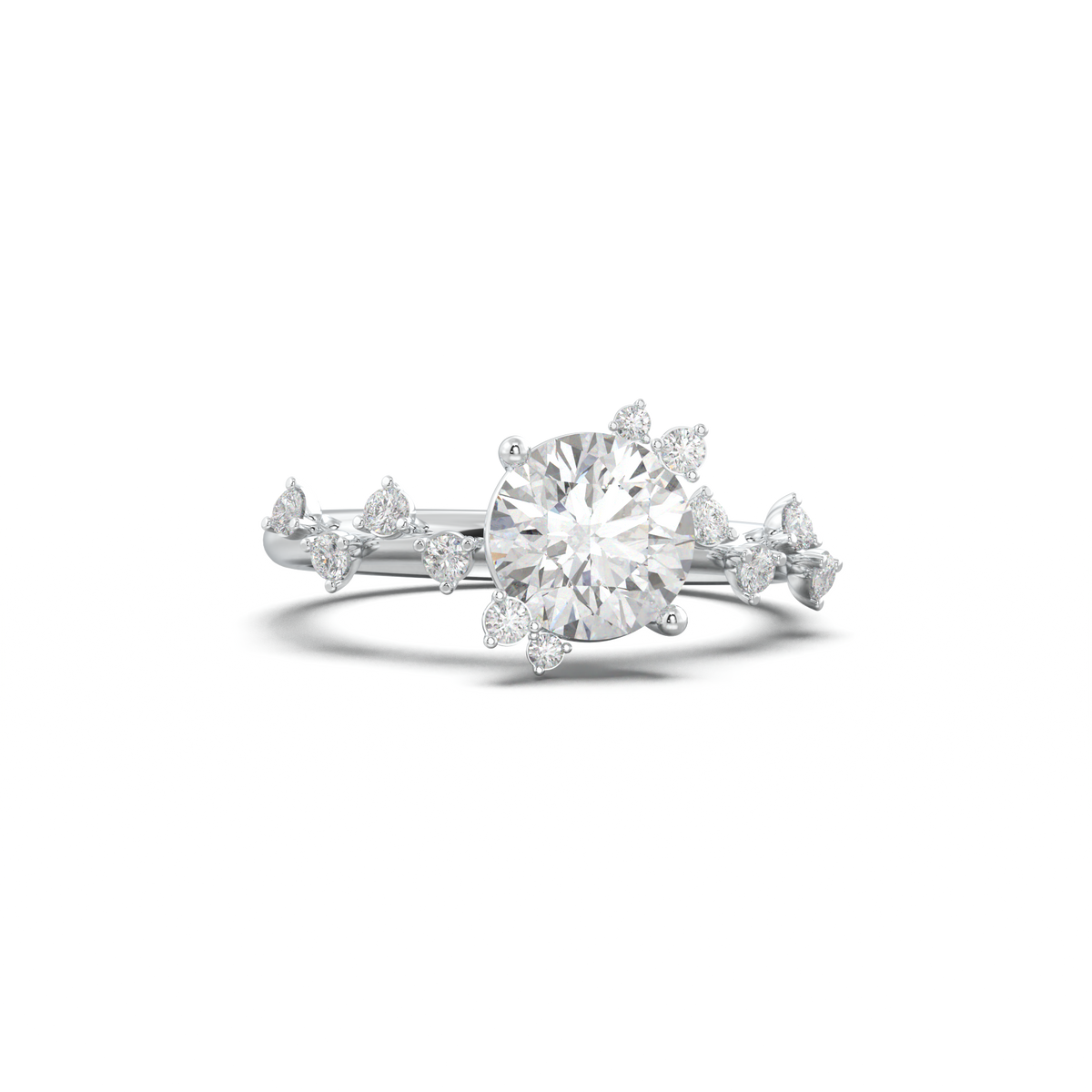 Round Botanical Accent Engagement Ring
