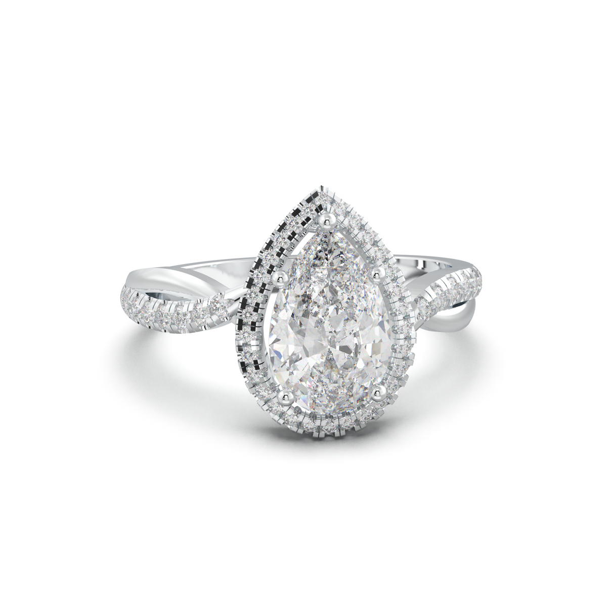Pear Halo Twisted Pavé Engagement Ring