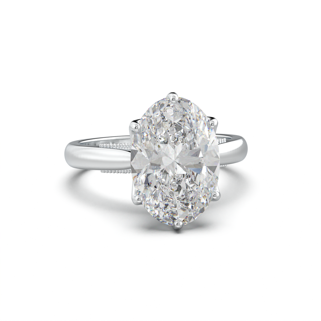 Oval Tulip Setting Hidden bridge Halo Engagement Ring