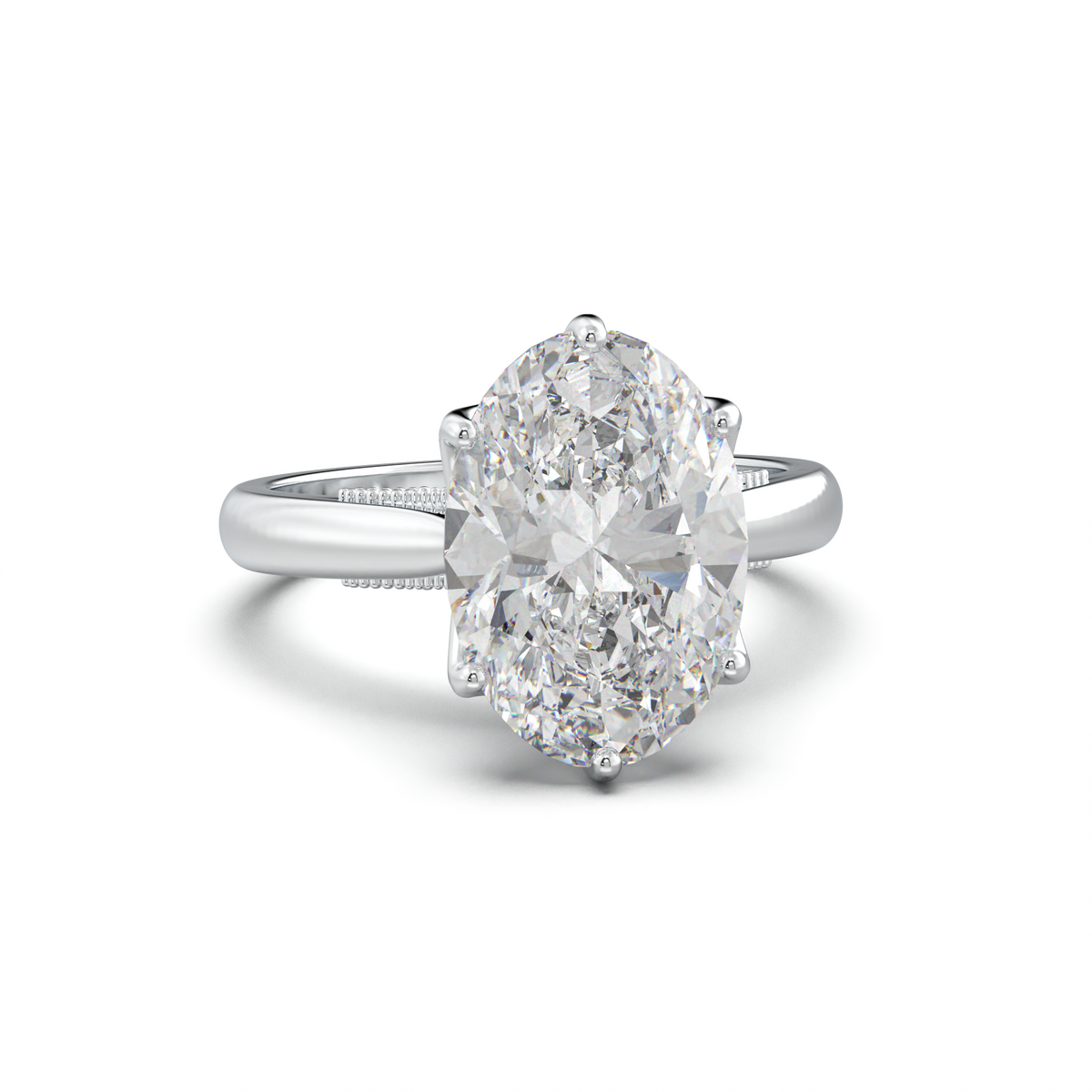 Oval Tulip Setting Hidden bridge Halo Engagement Ring