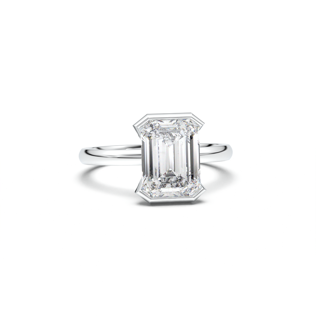 Emerald Cut Half-Bezel Engagement Ring