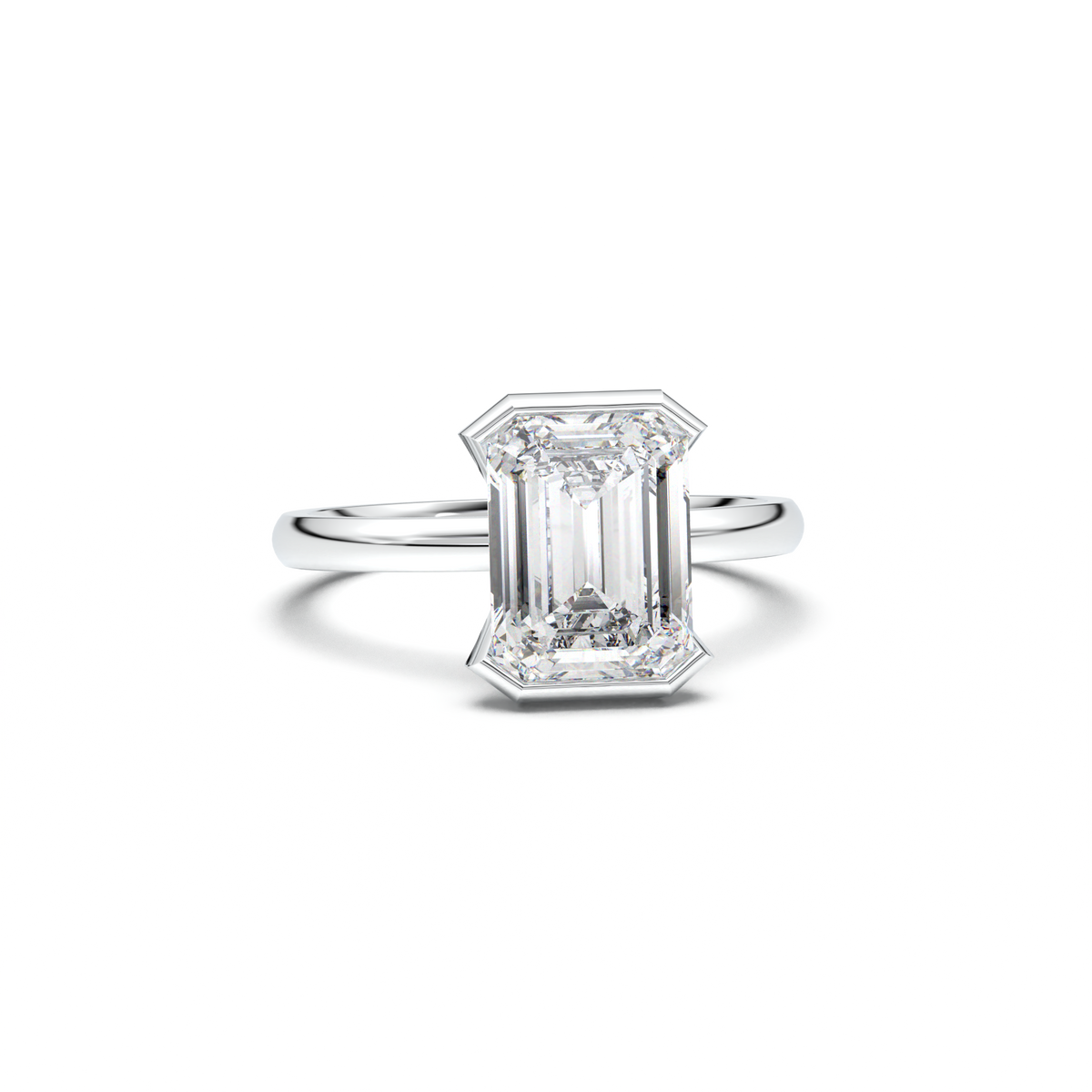 Emerald Cut Half-Bezel Engagement Ring