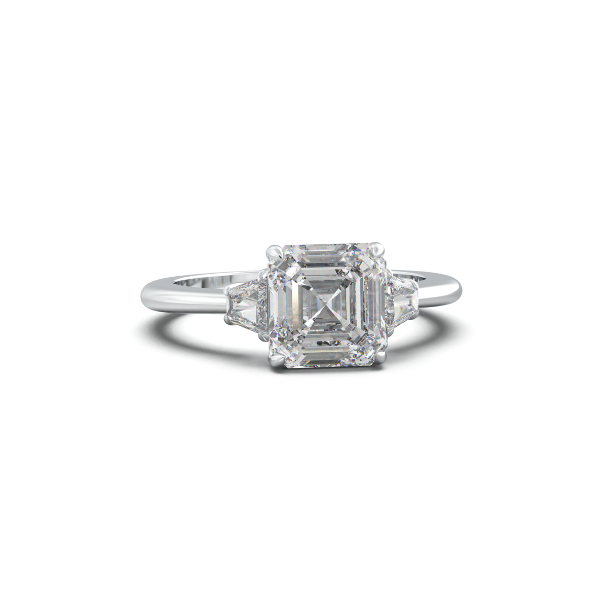 Asscher Baguette Three-Stone Engagement Ring