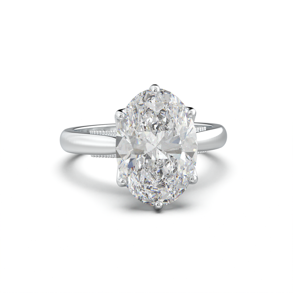 Oval Tulip Setting Hidden bridge Halo Engagement Ring