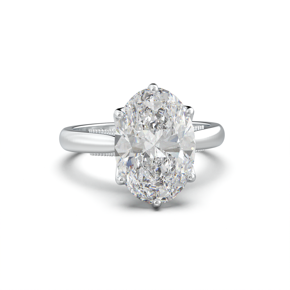 Oval Tulip Setting Hidden bridge Halo Engagement Ring