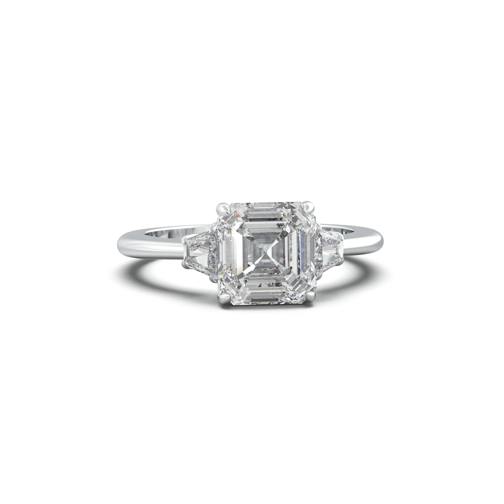 Asscher Baguette Three-Stone Engagement Ring