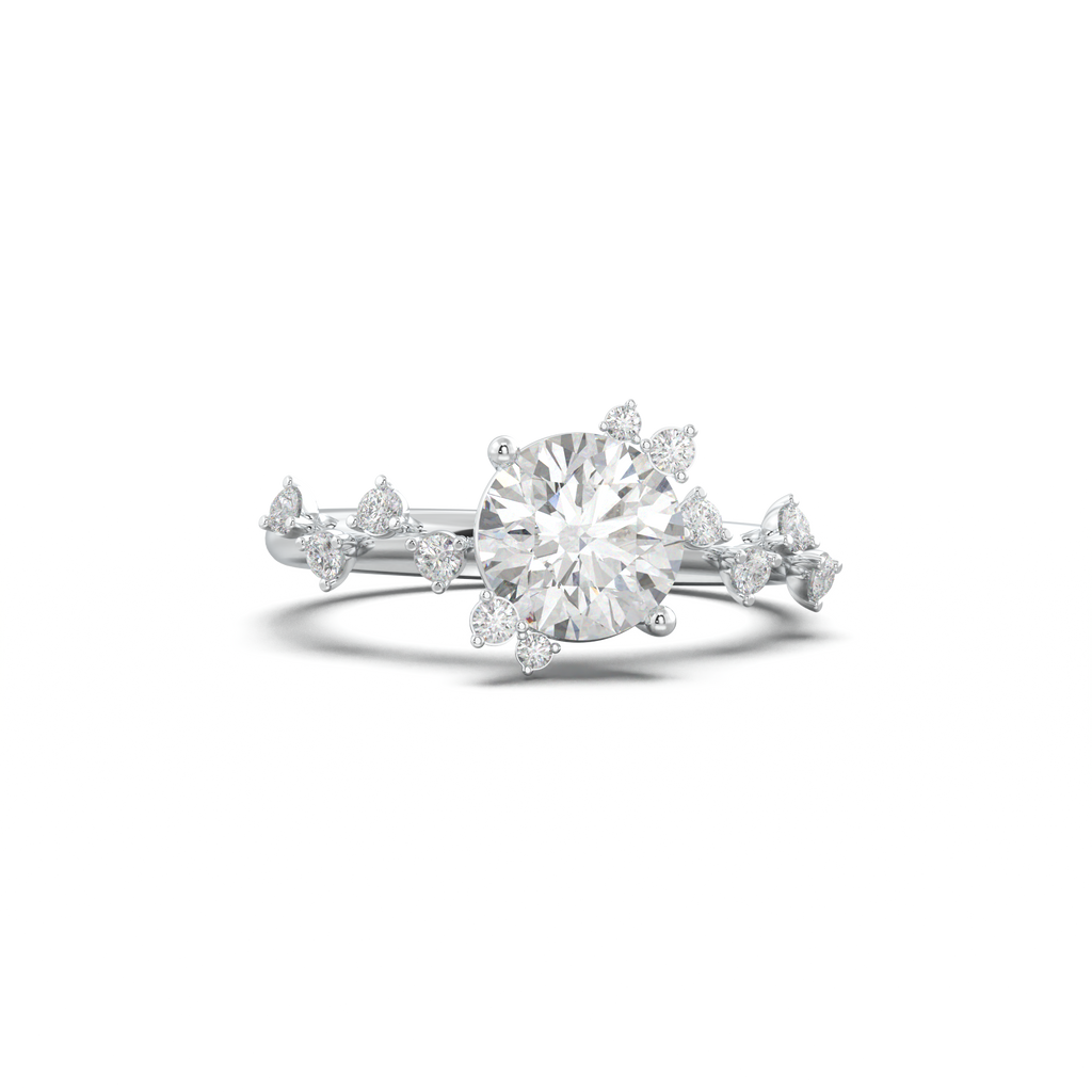 Round Botanical Accent Engagement Ring