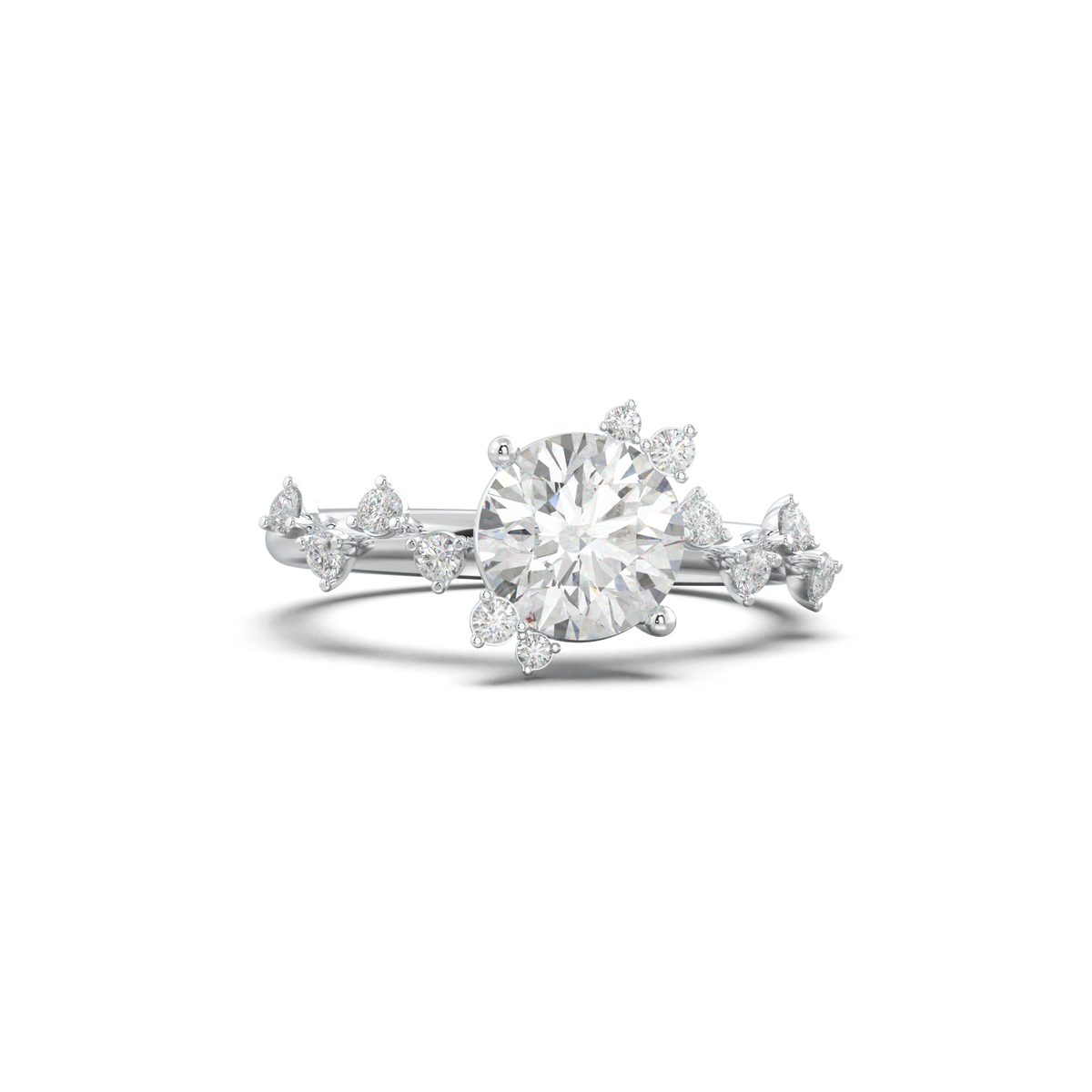 Round Botanical Accent Engagement Ring
