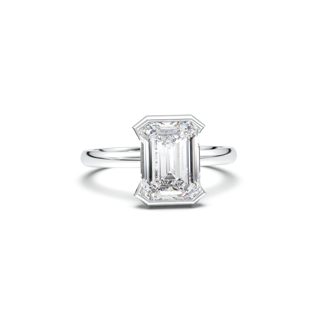 Emerald Cut Half-Bezel Engagement Ring